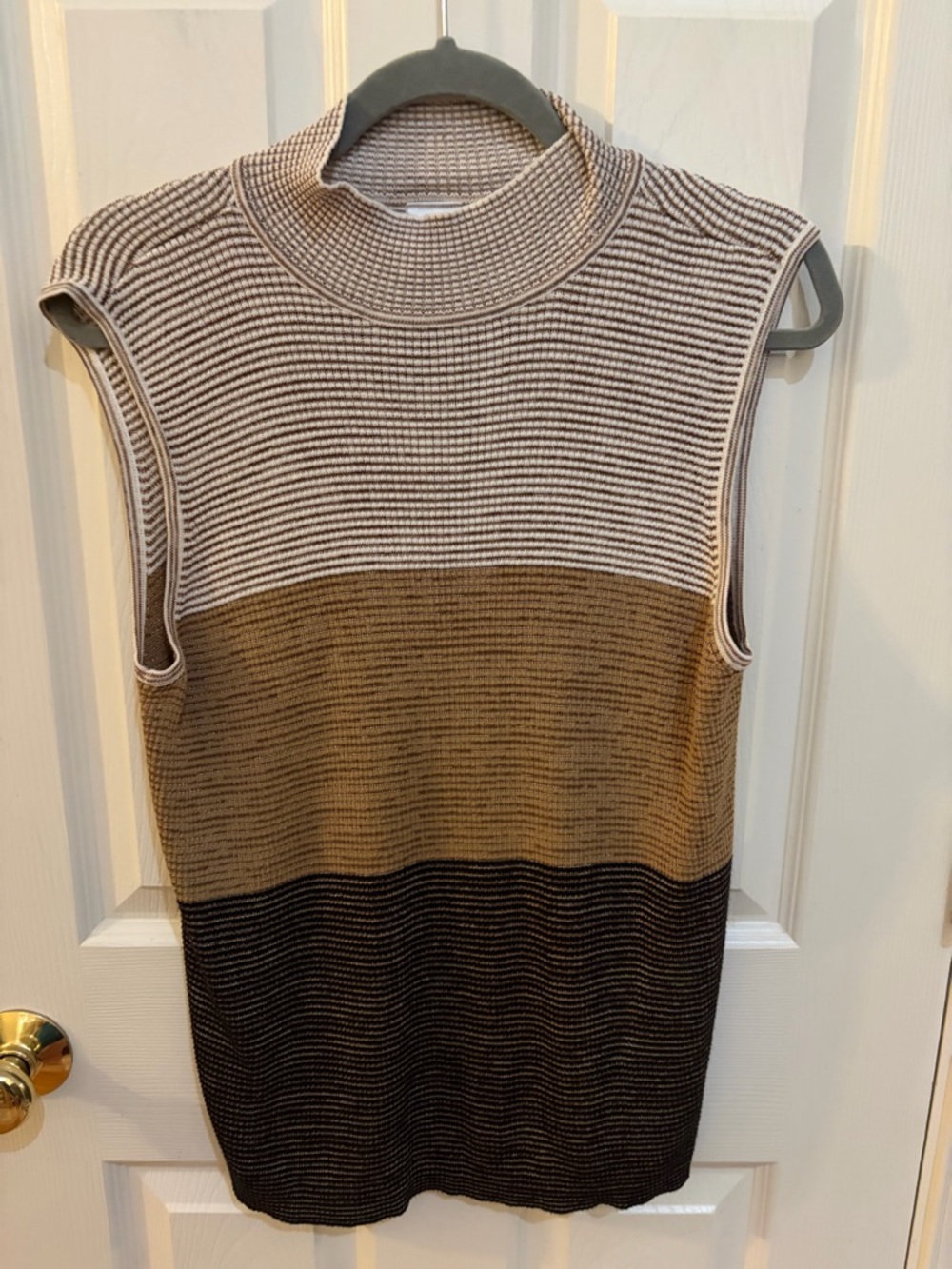 Emma James Mock Neck Sleeveless Colorblock Sweater Knit XL Neutral Earth Tones